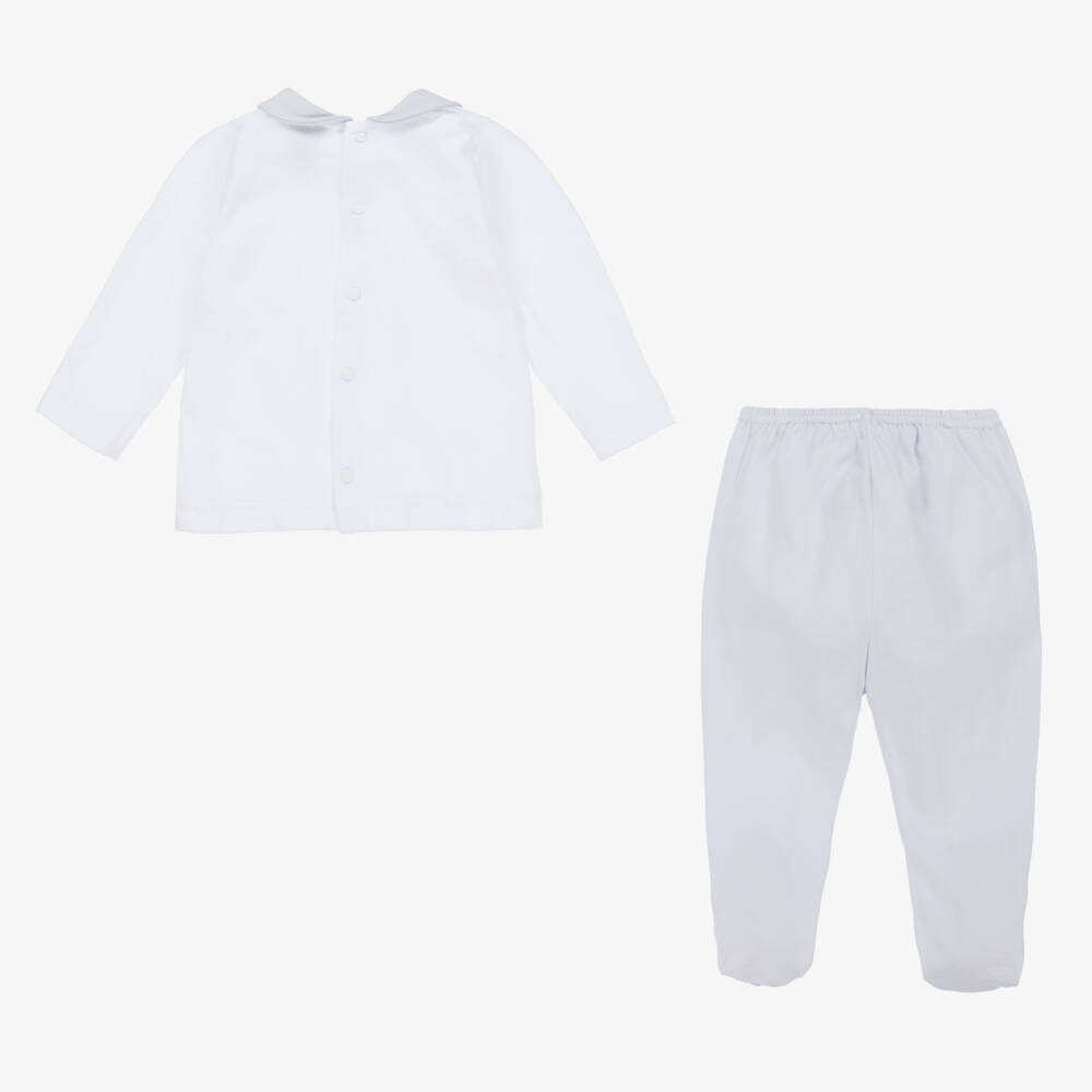 Babidu-Хлопковый комбинезон из 2х частей для малышей бело-серый | Childrensalon