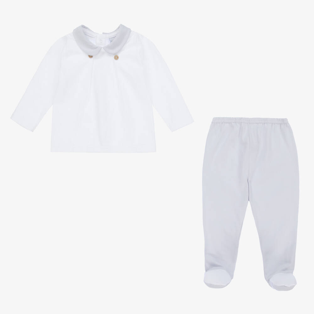 Babidu-Хлопковый комбинезон из 2х частей для малышей бело-серый | Childrensalon