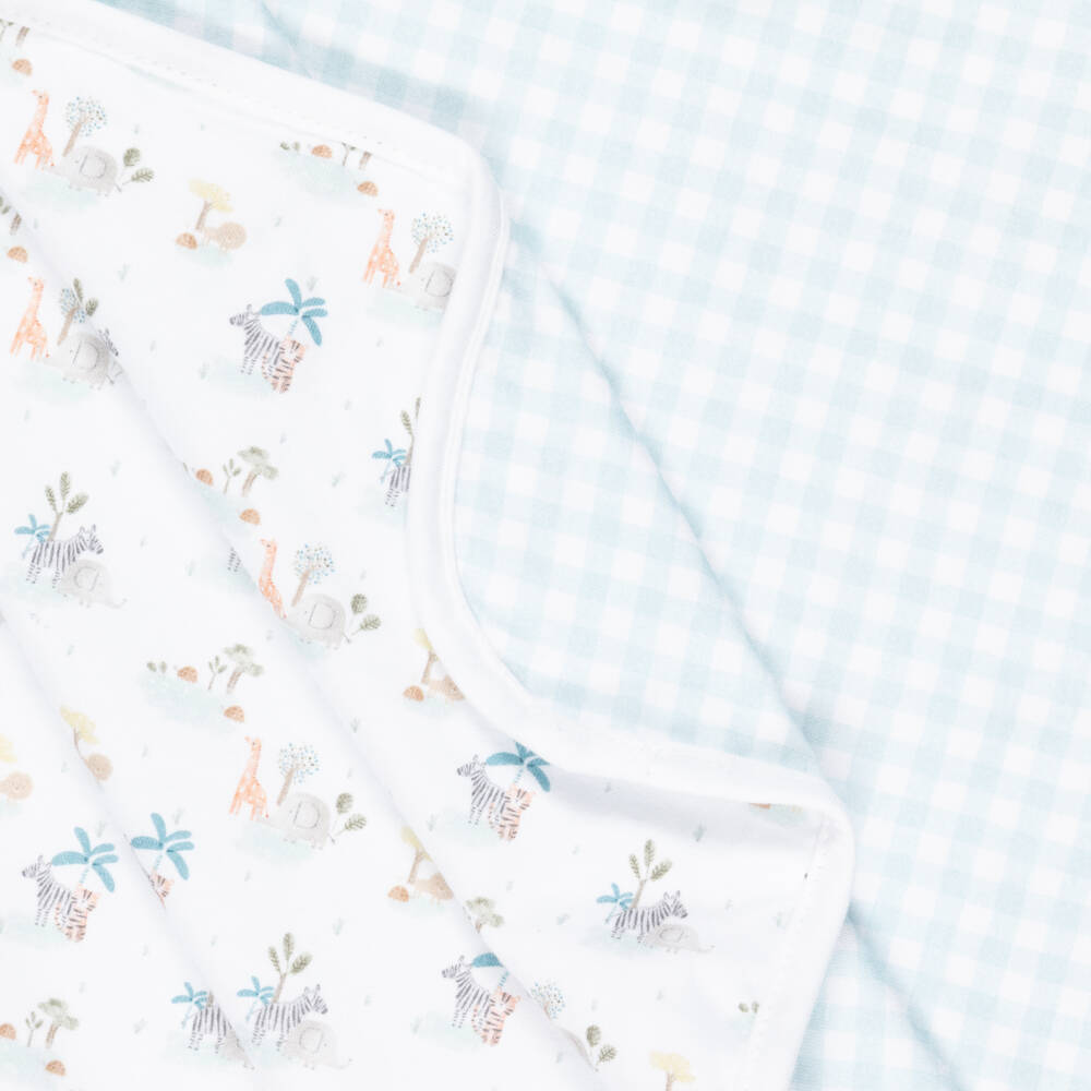 Babidu-White Safari & Gingham Check Print Cotton Blanket (78cm) | Childrensalon