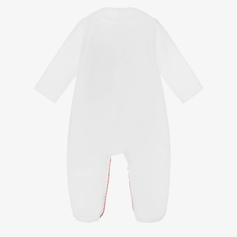 Babidu-White Velour Babygrow with Festive Reindeer Embroidery | Childrensalon