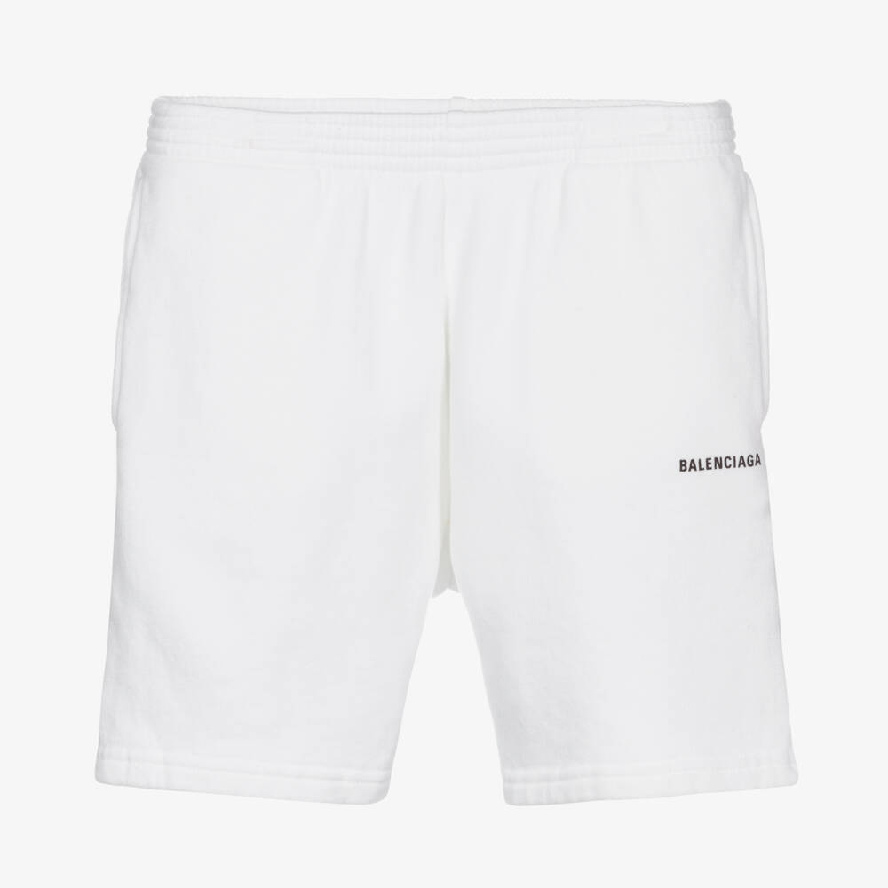 White Cotton Logo Shorts | Childrensalon