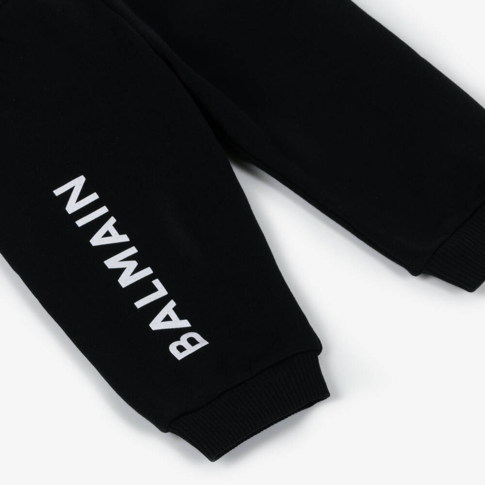 Balmain-Boys Black Cotton Cuffed Joggers | Childrensalon