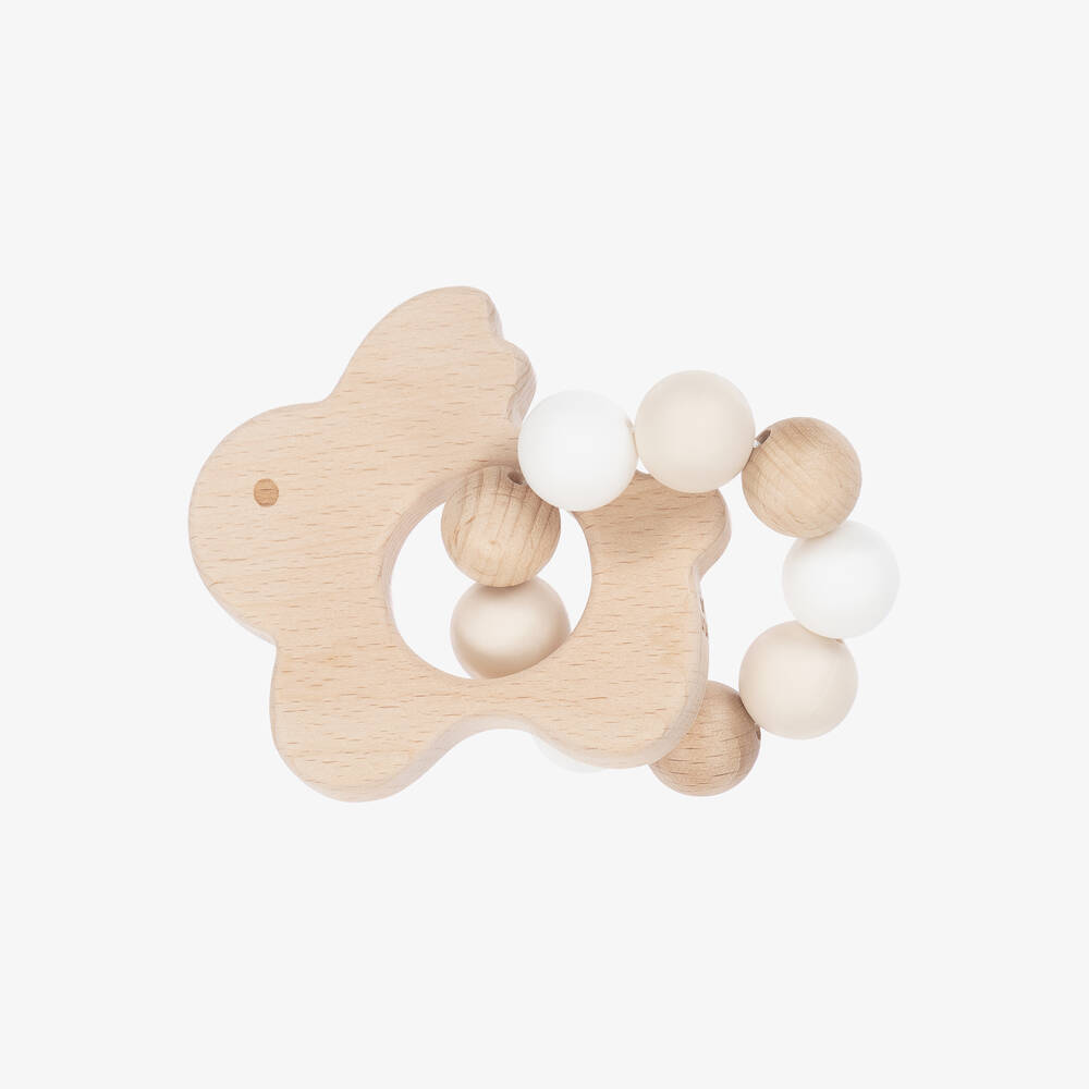 Bam Bam-Beige Wooden Rabbit Teether Toy | Childrensalon