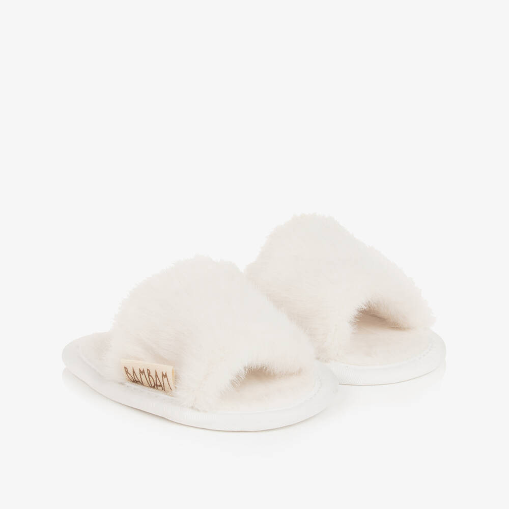 Bam Bam-Ivory Faux Fur Keepsake Slippers | Childrensalon