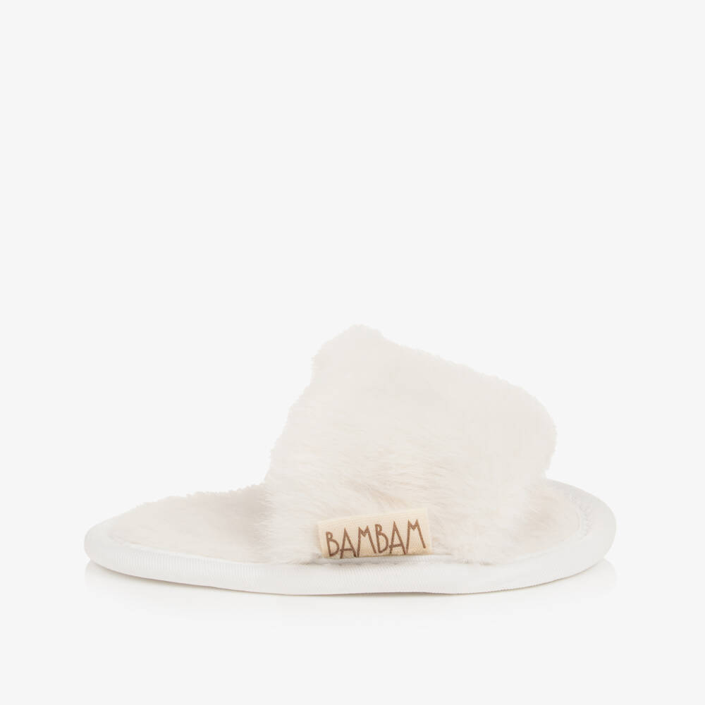 Bam Bam-Ivory Faux Fur Keepsake Slippers | Childrensalon