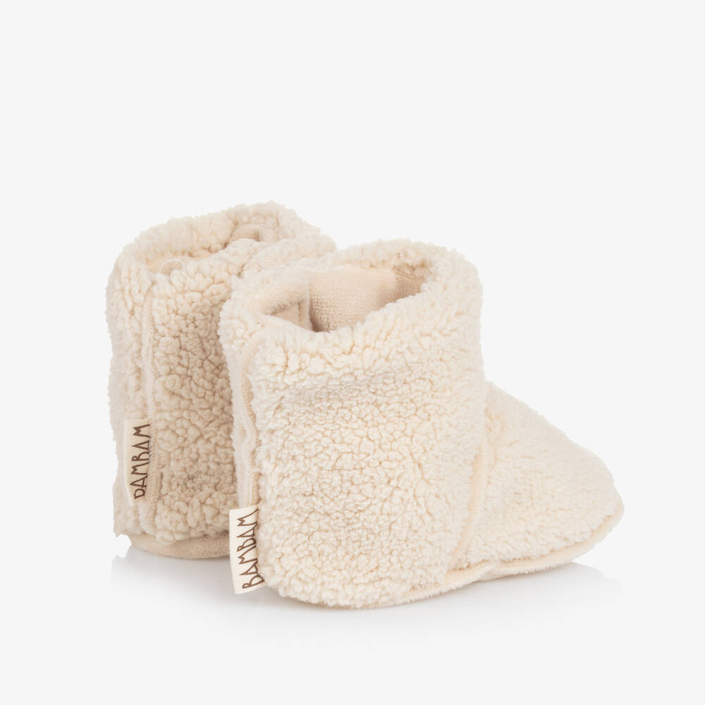 Bam Bam-Ivory Teddy Fleece Booties | Childrensalon