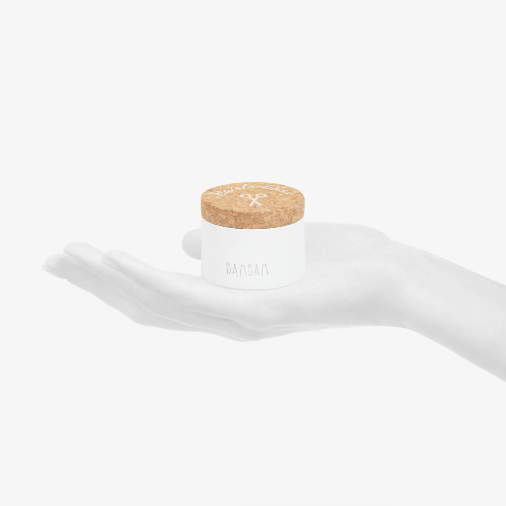 Bam Bam-علبة شعر بيضاء من السيراميك بغطاء فلين (4 سم) | Childrensalon