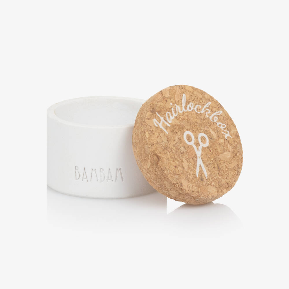 Bam Bam-علبة شعر بيضاء من السيراميك بغطاء فلين (4 سم) | Childrensalon