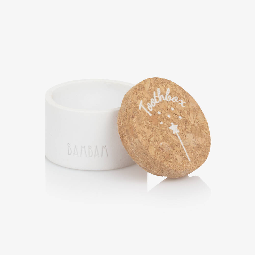Bam Bam-Керамическая коробочка для зубов белая с пробковой крышкой (4см) | Childrensalon