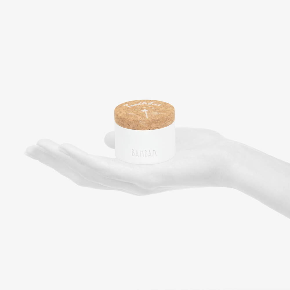 Bam Bam-Керамическая коробочка для зубов белая с пробковой крышкой (4см) | Childrensalon