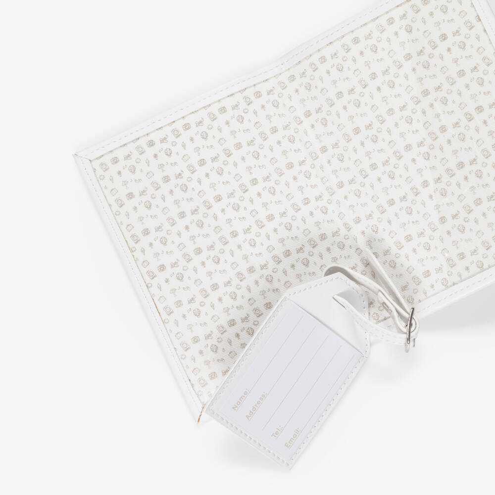 Bam Bam-White Faux Leather Passport Holder & Luggage Tag Set | Childrensalon