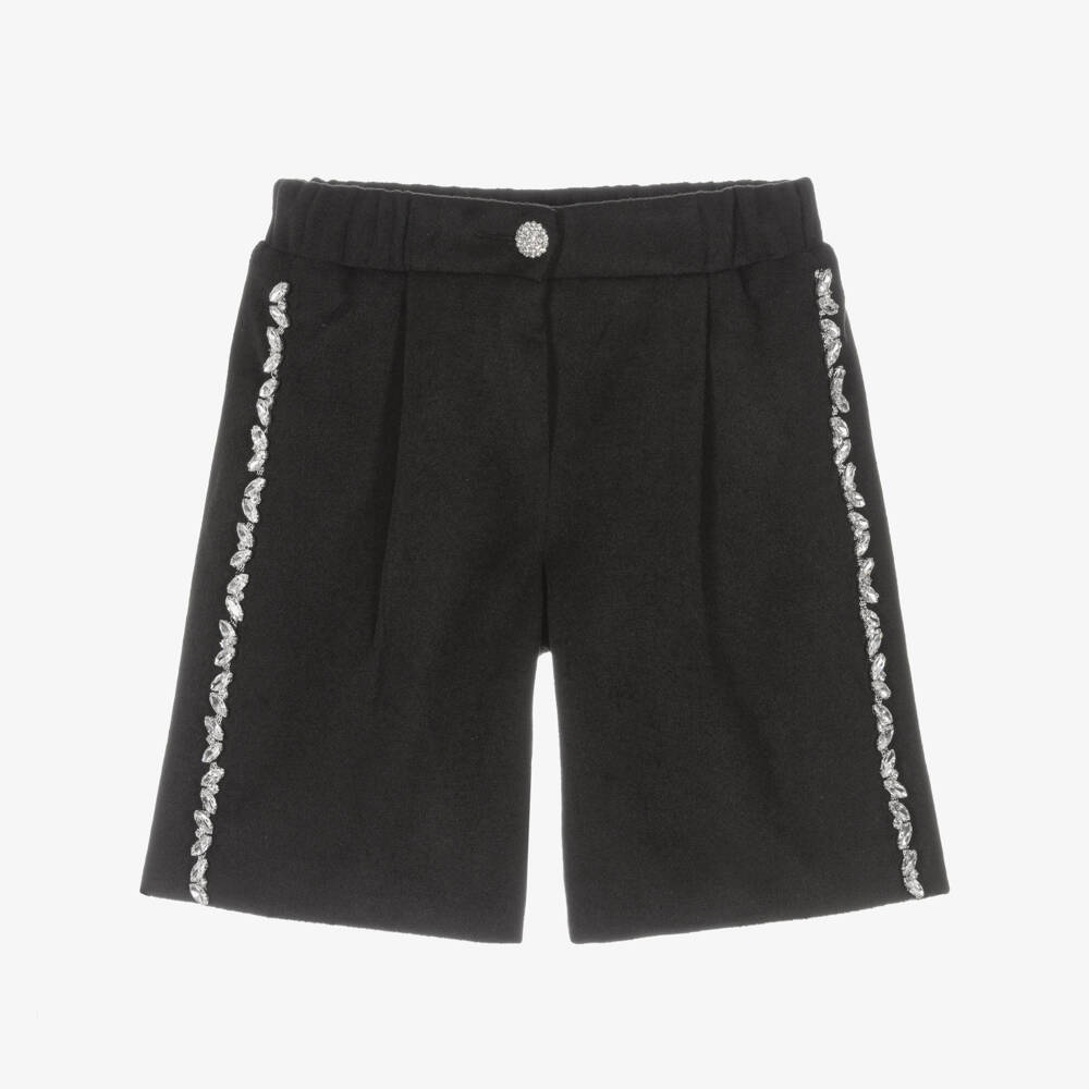 BCBGMAXAZRIA-Girls Black Jewelled Felted Shorts | Childrensalon