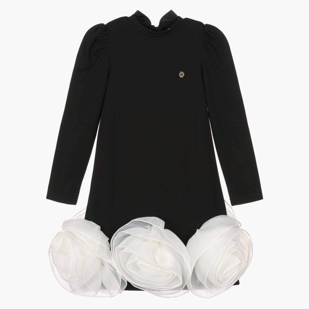 BCBGMAXAZRIA-Платье черное из миланского трикотажа с крупными цветами | Childrensalon