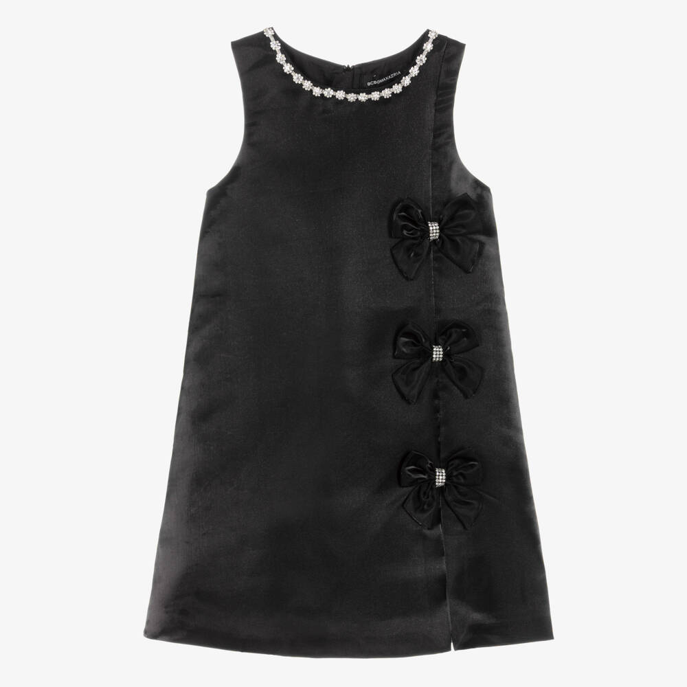 BCBGMAXAZRIA-Girls Black Satin Diamanté Bow Dress | Childrensalon