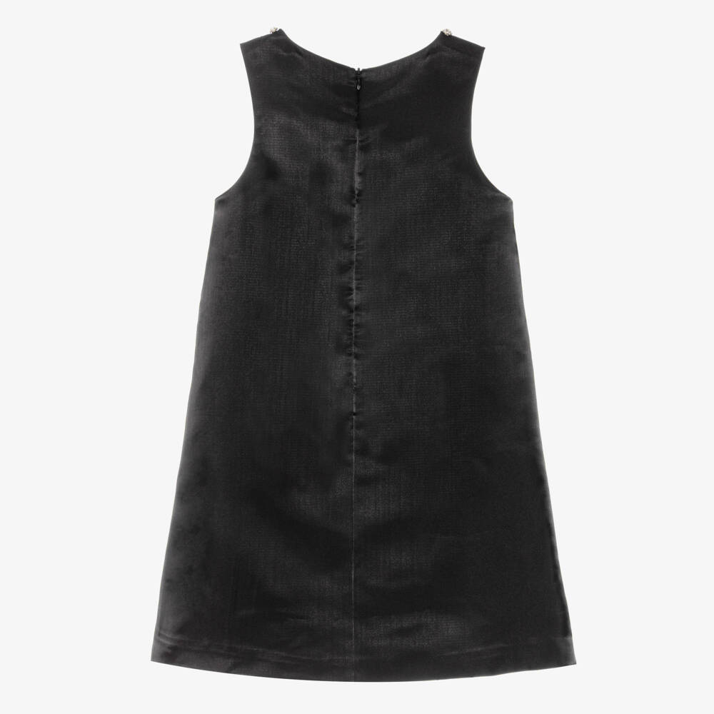 BCBGMAXAZRIA-Girls Black Satin Diamanté Bow Dress | Childrensalon