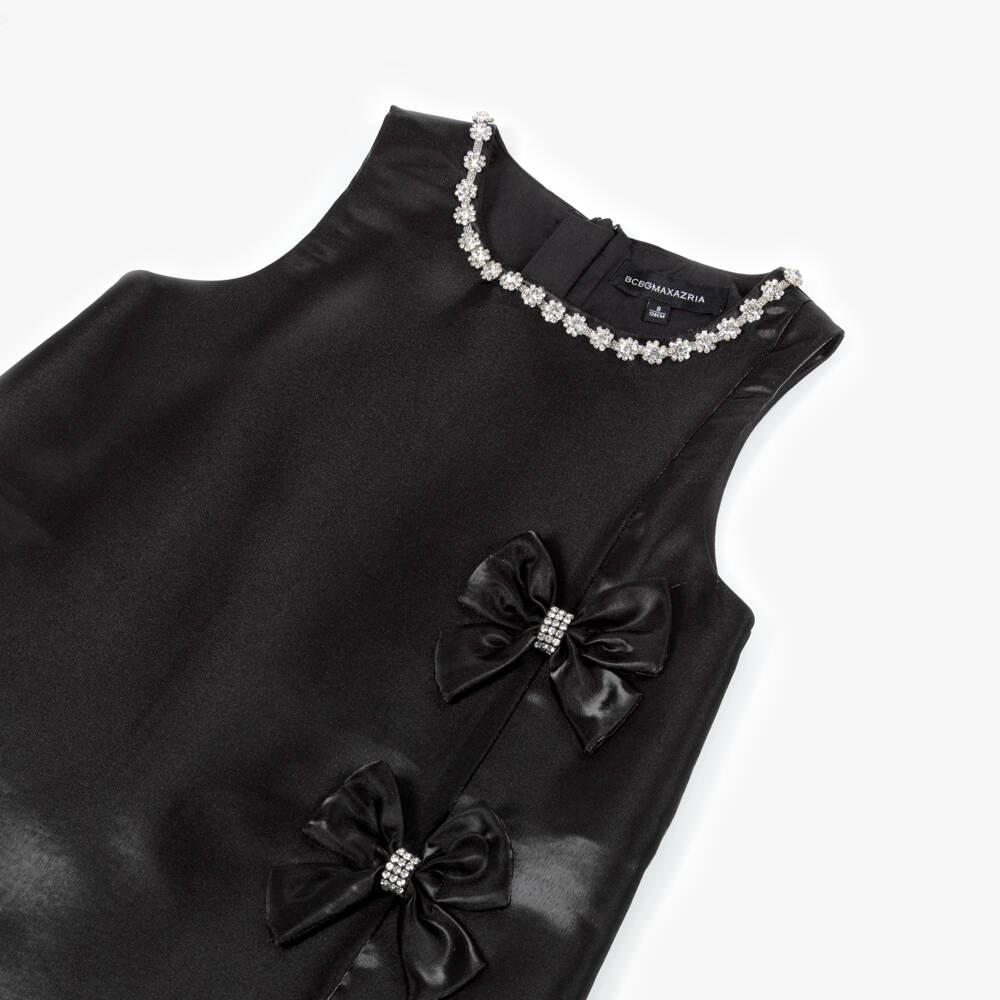 BCBGMAXAZRIA-Girls Black Satin Dress with Bows & Diamanté | Childrensalon