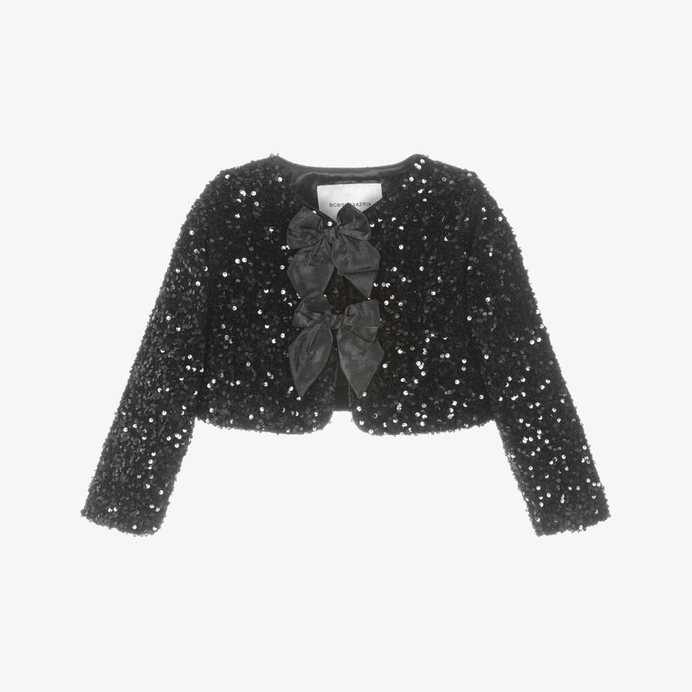 BCBGMAXAZRIA-Girls Black Sequin Cardigan with Satin Bows | Childrensalon