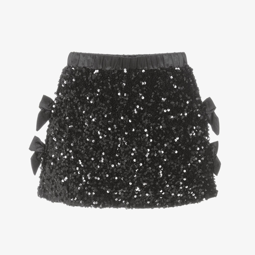BCBGMAXAZRIA-Girls Black Sequin Skirt with Satin Bows | Childrensalon