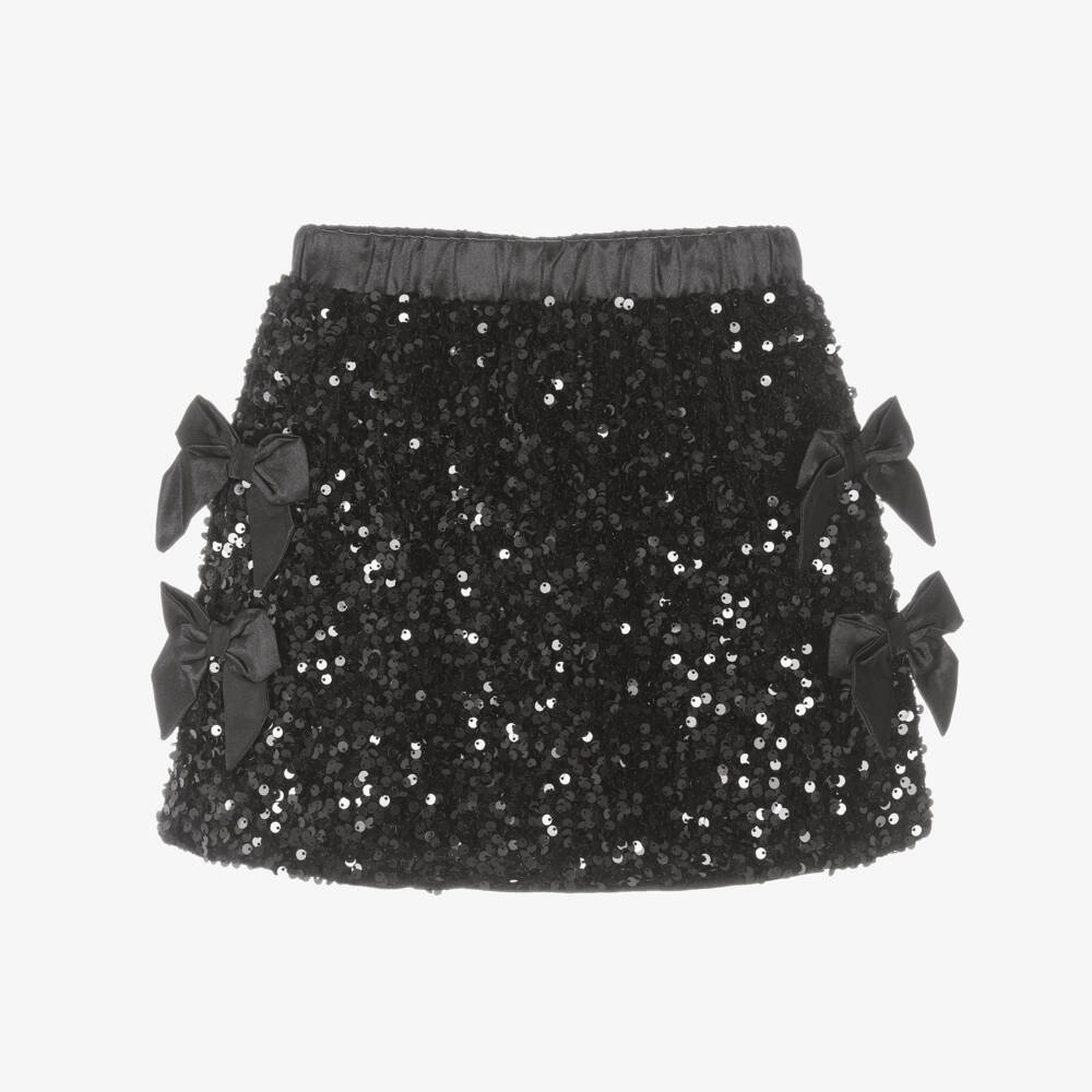 BCBGMAXAZRIA-Girls Black Sequin Skirt with Satin Bows | Childrensalon