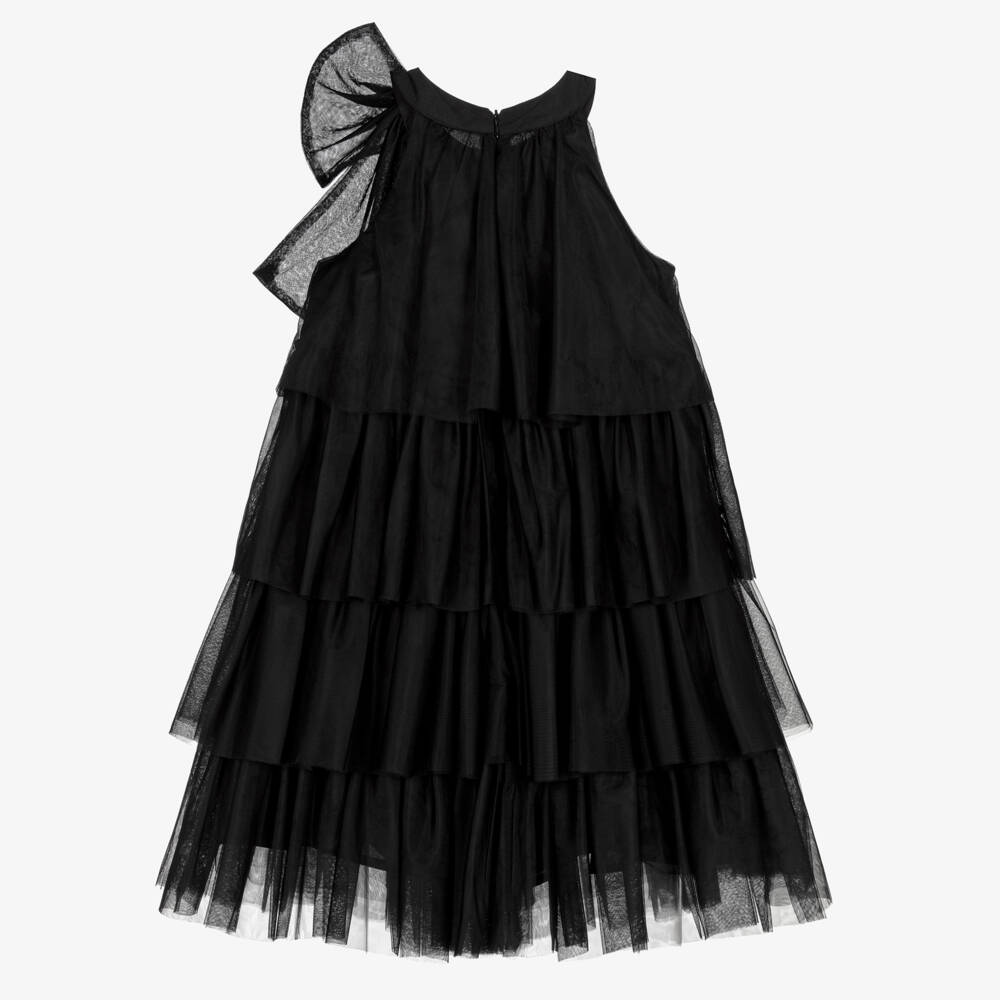 BCBGMAXAZRIA-Girls Black Tiered Tulle Halter Neck Dress | Childrensalon