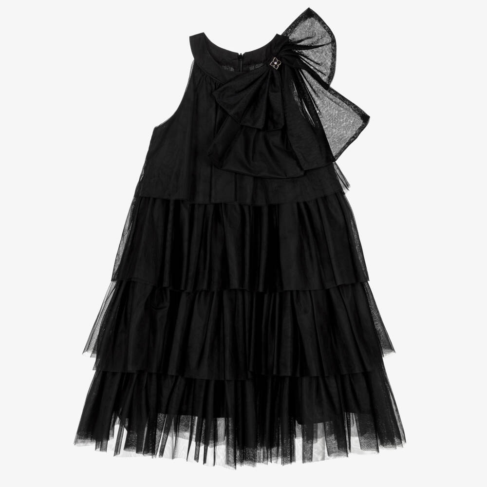 BCBGMAXAZRIA-Girls Black Tiered Tulle Halter Neck Dress | Childrensalon