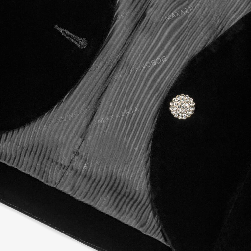 BCBGMAXAZRIA-Girls Black Velvet Jacket with Ruffle Trim & Diamanté Button | Childrensalon