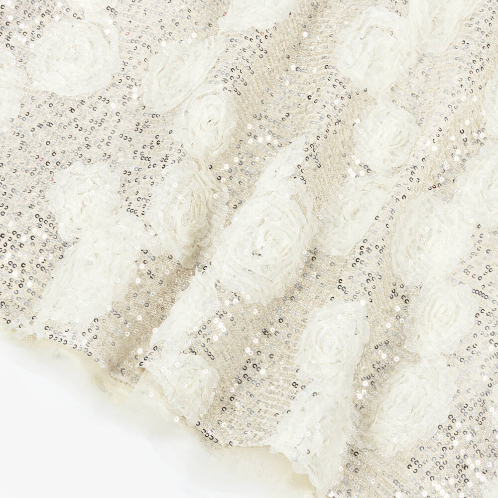 BCBGMAXAZRIA-Girls Gold Sequin Dress with Ivory Tulle Florals | Childrensalon