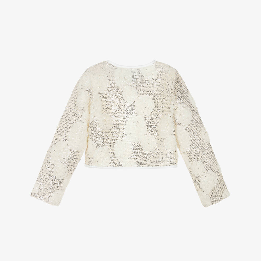 BCBGMAXAZRIA-Girls Gold Sequin Jacket with Ivory Tulle Florals | Childrensalon