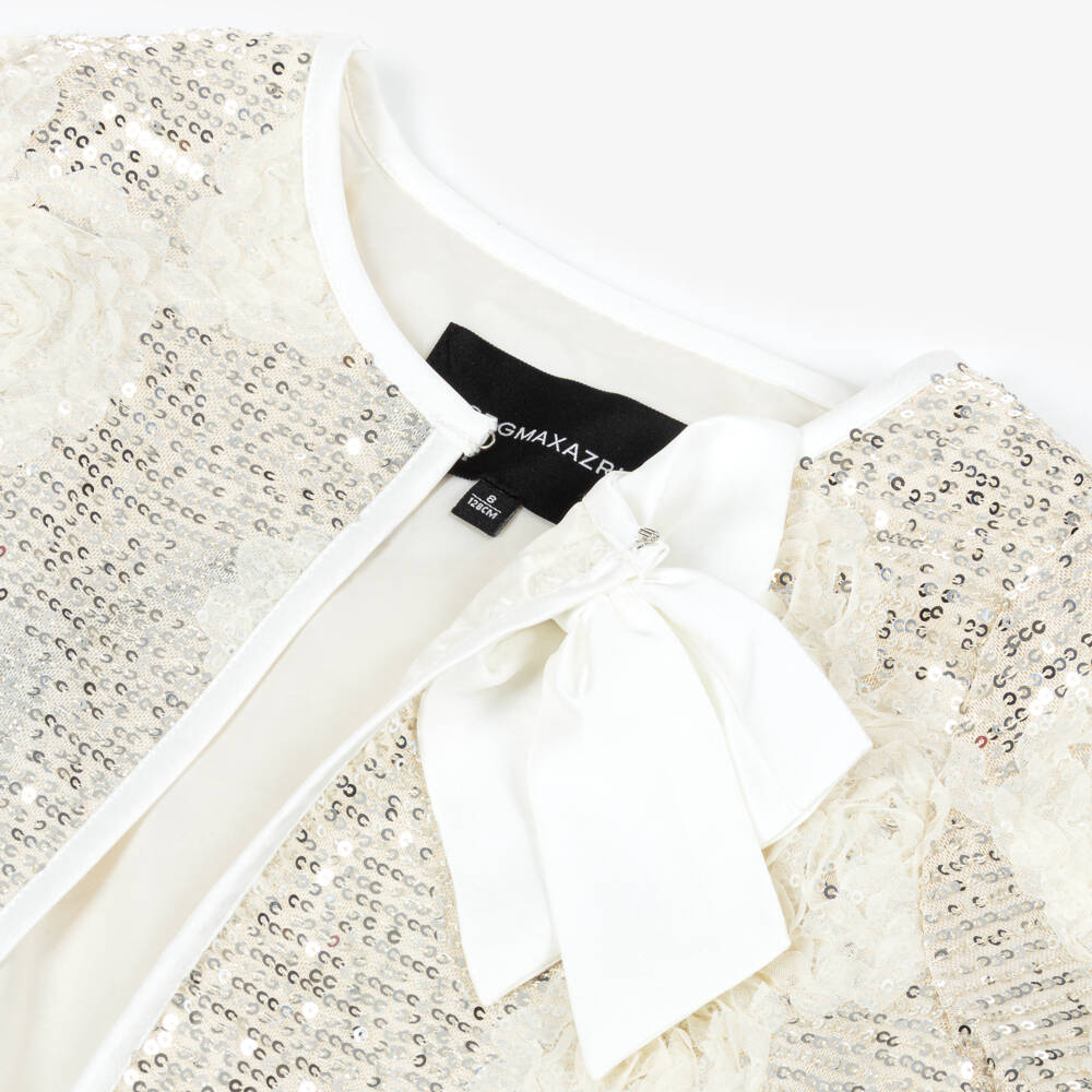BCBGMAXAZRIA-Girls Gold Sequin Jacket with Ivory Tulle Florals | Childrensalon