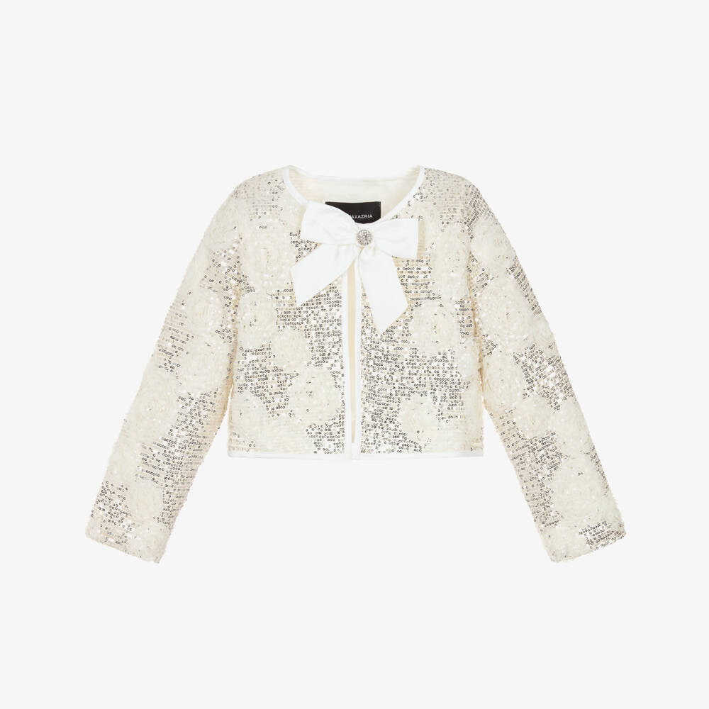 BCBGMAXAZRIA-Girls Gold Sequin Jacket with Ivory Tulle Florals | Childrensalon
