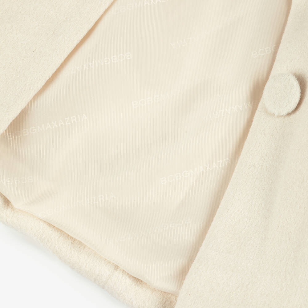 BCBGMAXAZRIA-Girls Ivory Felted Coat with Black Satin Bow | Childrensalon