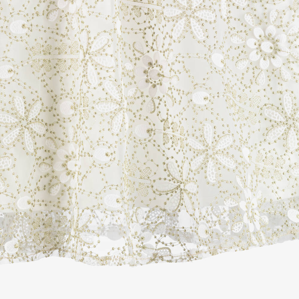 BCBGMAXAZRIA-Girls Ivory & Gold Embroidered Floral Layered Dress | Childrensalon