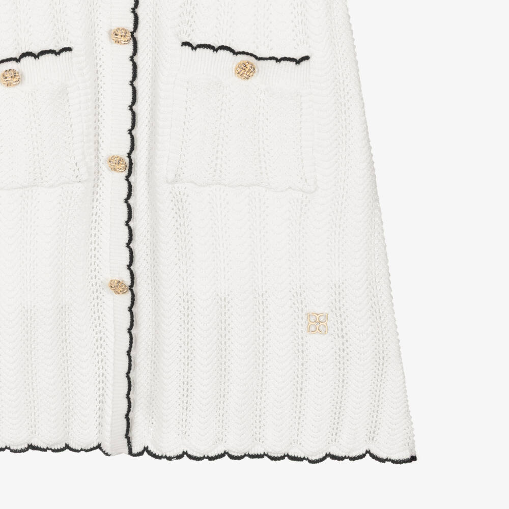 BCBGMAXAZRIA-Girls Ivory Lace Knit Dress with Black Trim | Childrensalon