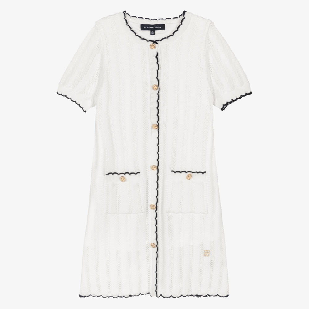 BCBGMAXAZRIA-Girls Ivory Lace Knit Dress with Black Trim | Childrensalon