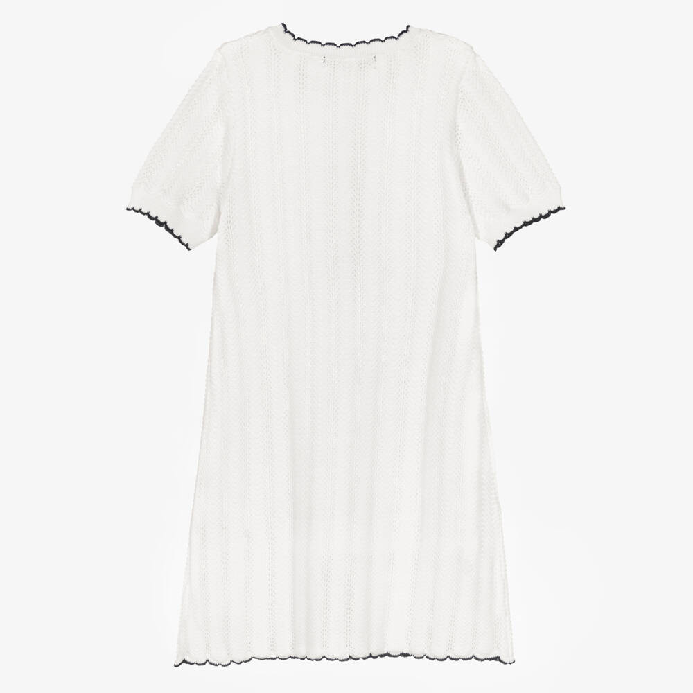 BCBGMAXAZRIA-Girls Ivory Lace Knit Dress with Black Trim | Childrensalon