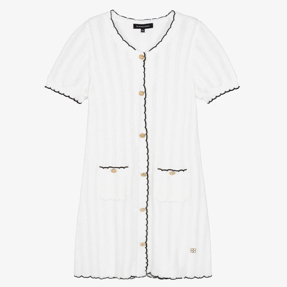 BCBGMAXAZRIA-Girls Ivory Lace Knit Dress with Black Trim | Childrensalon