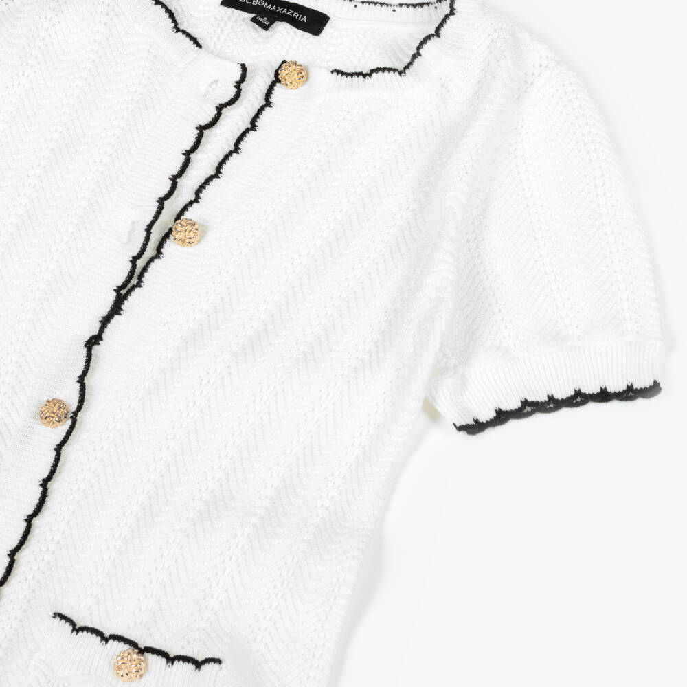 BCBGMAXAZRIA-Girls Ivory Lace Knit Dress with Black Trim | Childrensalon