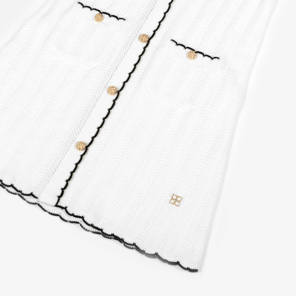 BCBGMAXAZRIA-Girls Ivory Lace Knit Dress with Black Trim | Childrensalon