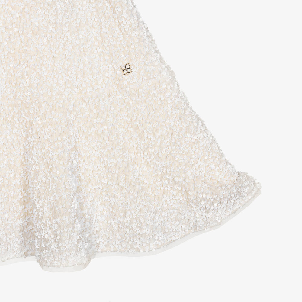 BCBGMAXAZRIA-Girls Ivory Sequin Dress with Grosgrain Bow | Childrensalon