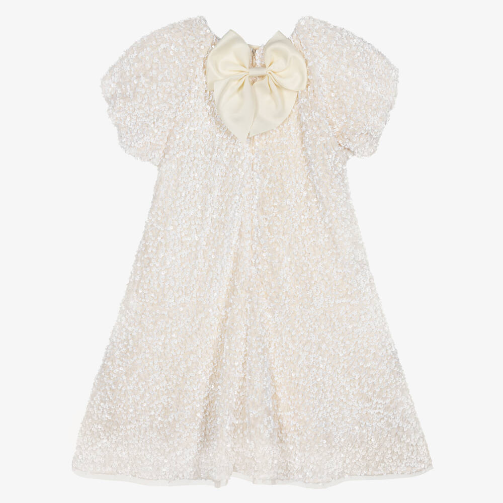 BCBGMAXAZRIA-Girls Ivory Sequin Dress with Grosgrain Bow | Childrensalon