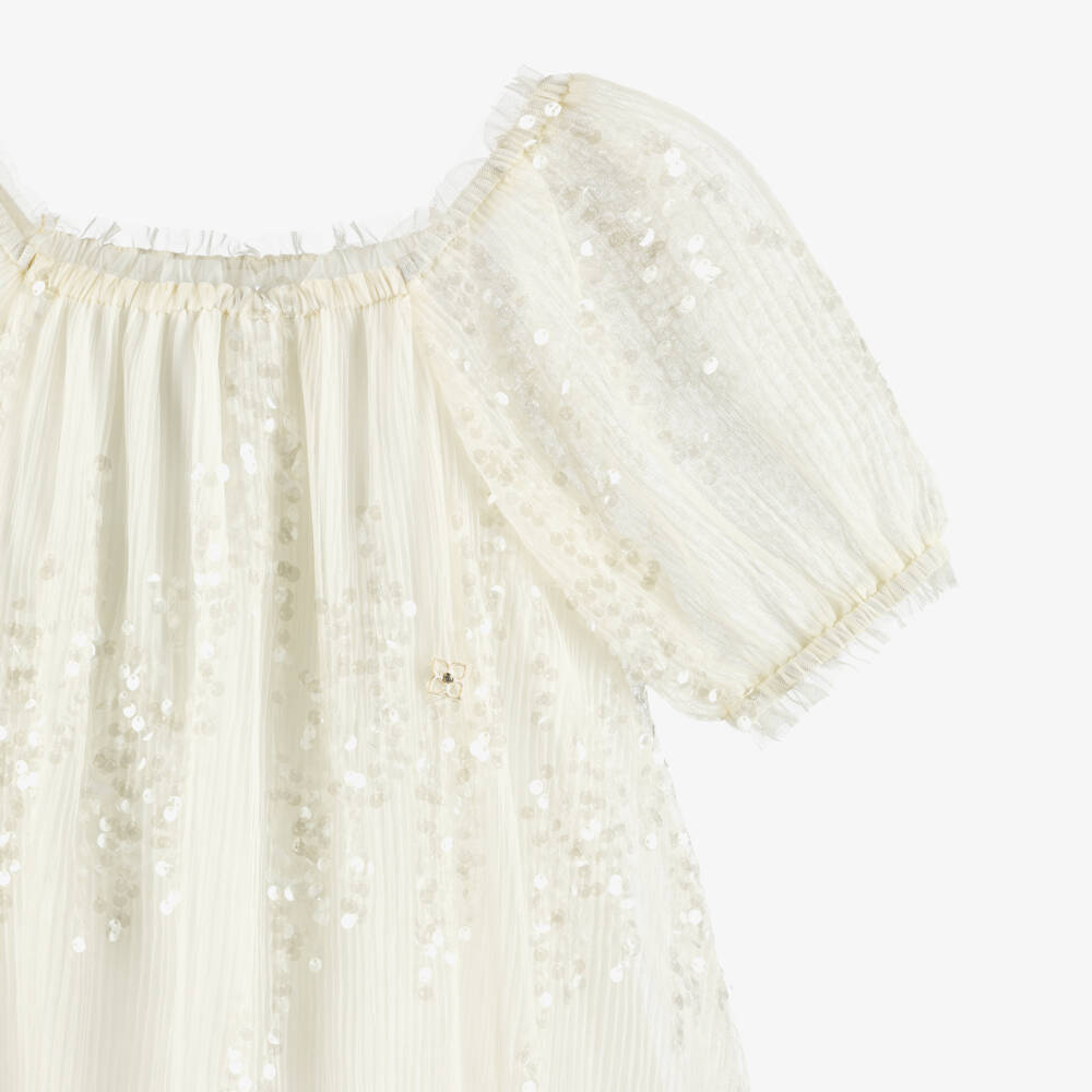 BCBGMAXAZRIA-Girls Ivory Sequinned Tulle Dress | Childrensalon