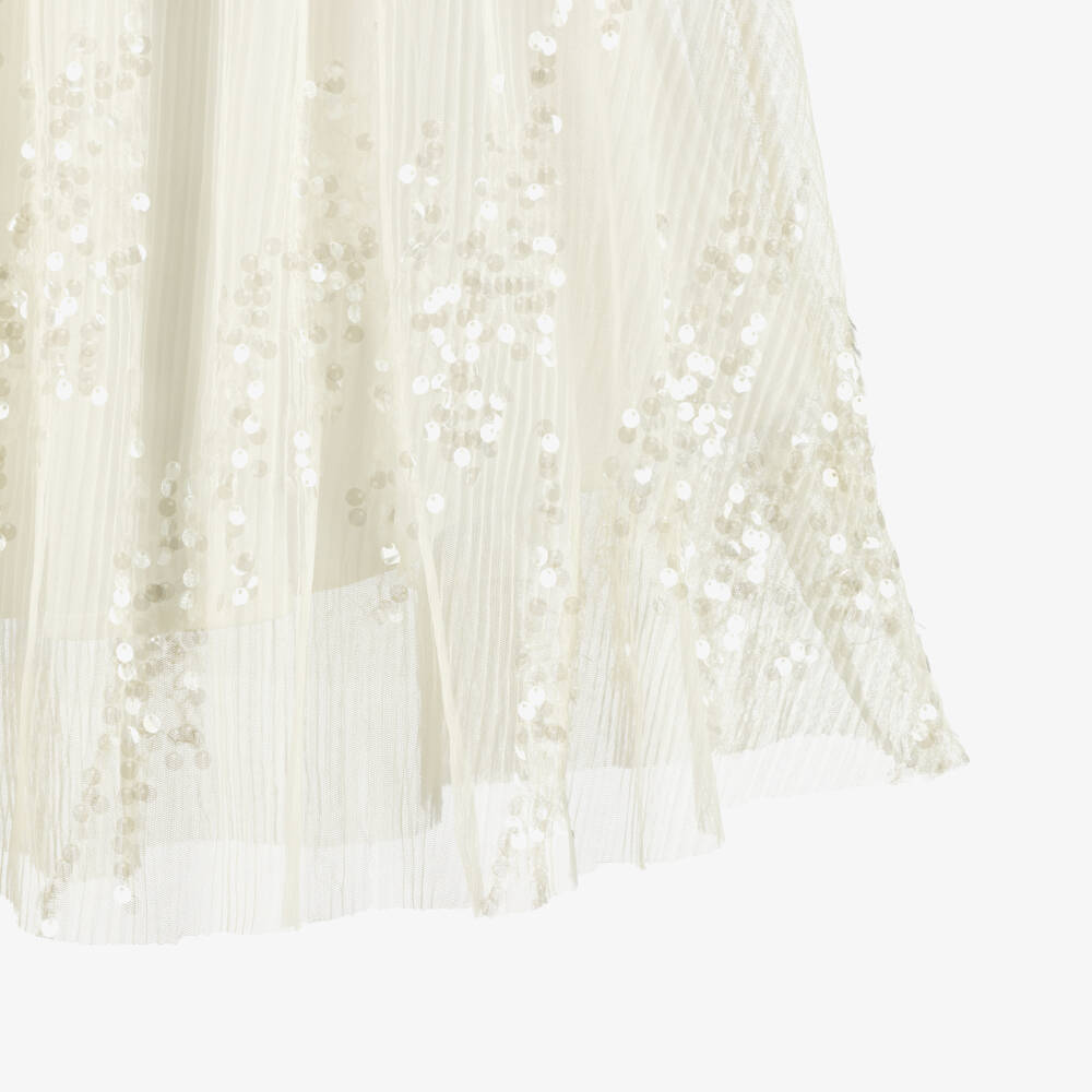 BCBGMAXAZRIA-Girls Ivory Sequinned Tulle Dress | Childrensalon