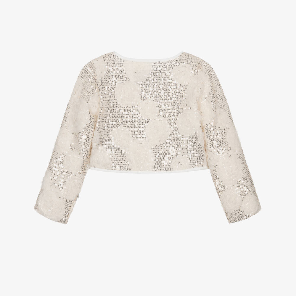 BCBGMAXAZRIA-Girls Ivory Tulle & Silver Sequin Jacket | Childrensalon