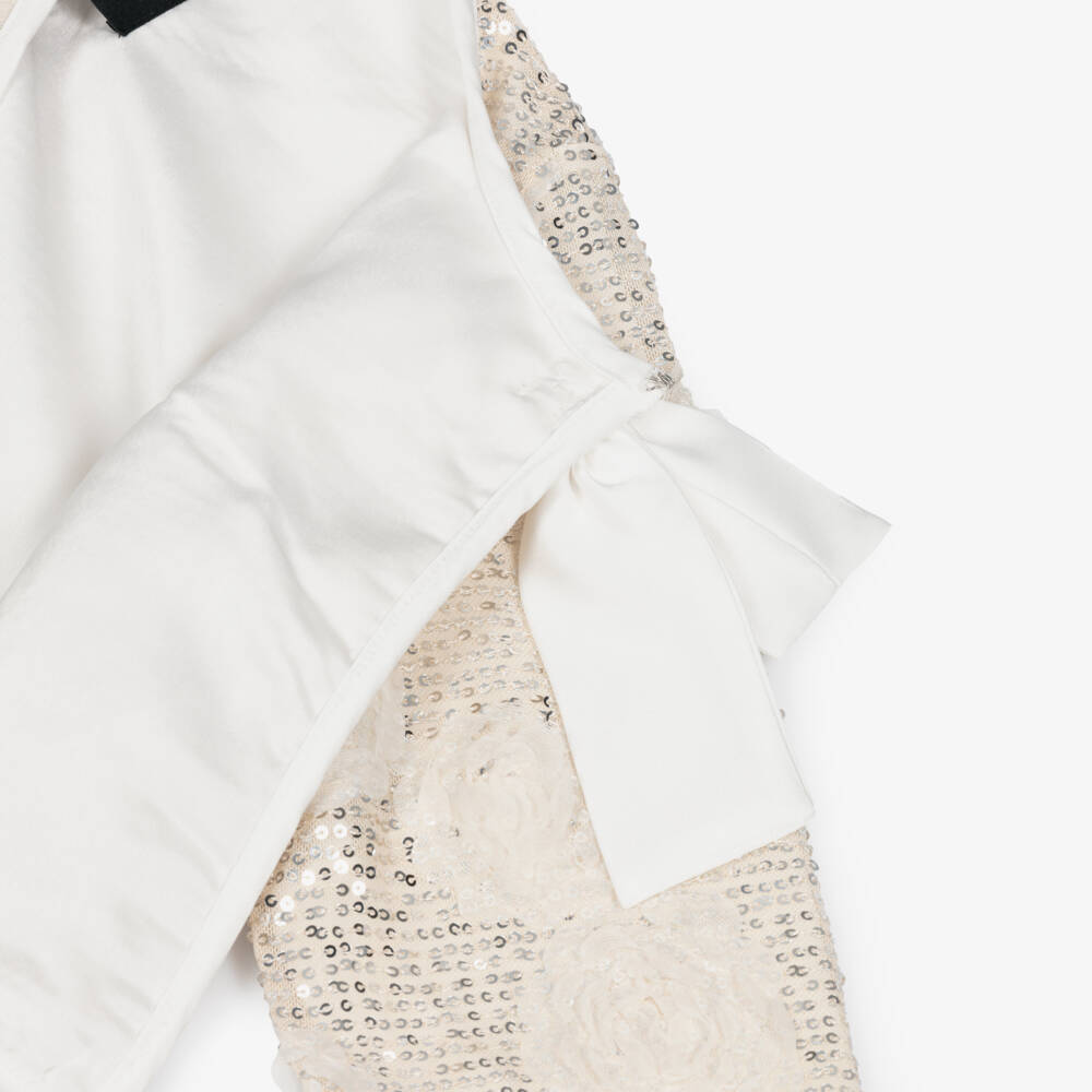 BCBGMAXAZRIA-Girls Ivory Tulle & Silver Sequin Jacket | Childrensalon