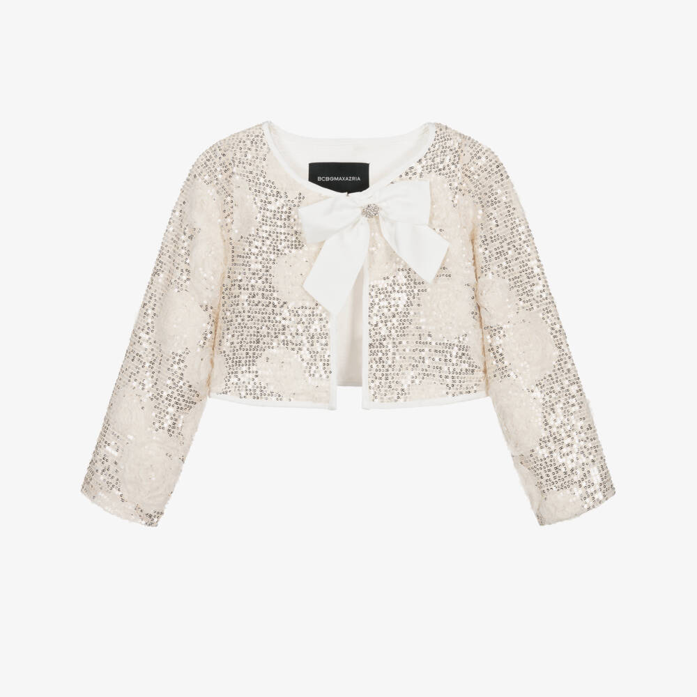BCBGMAXAZRIA-Girls Ivory Tulle & Silver Sequin Jacket | Childrensalon