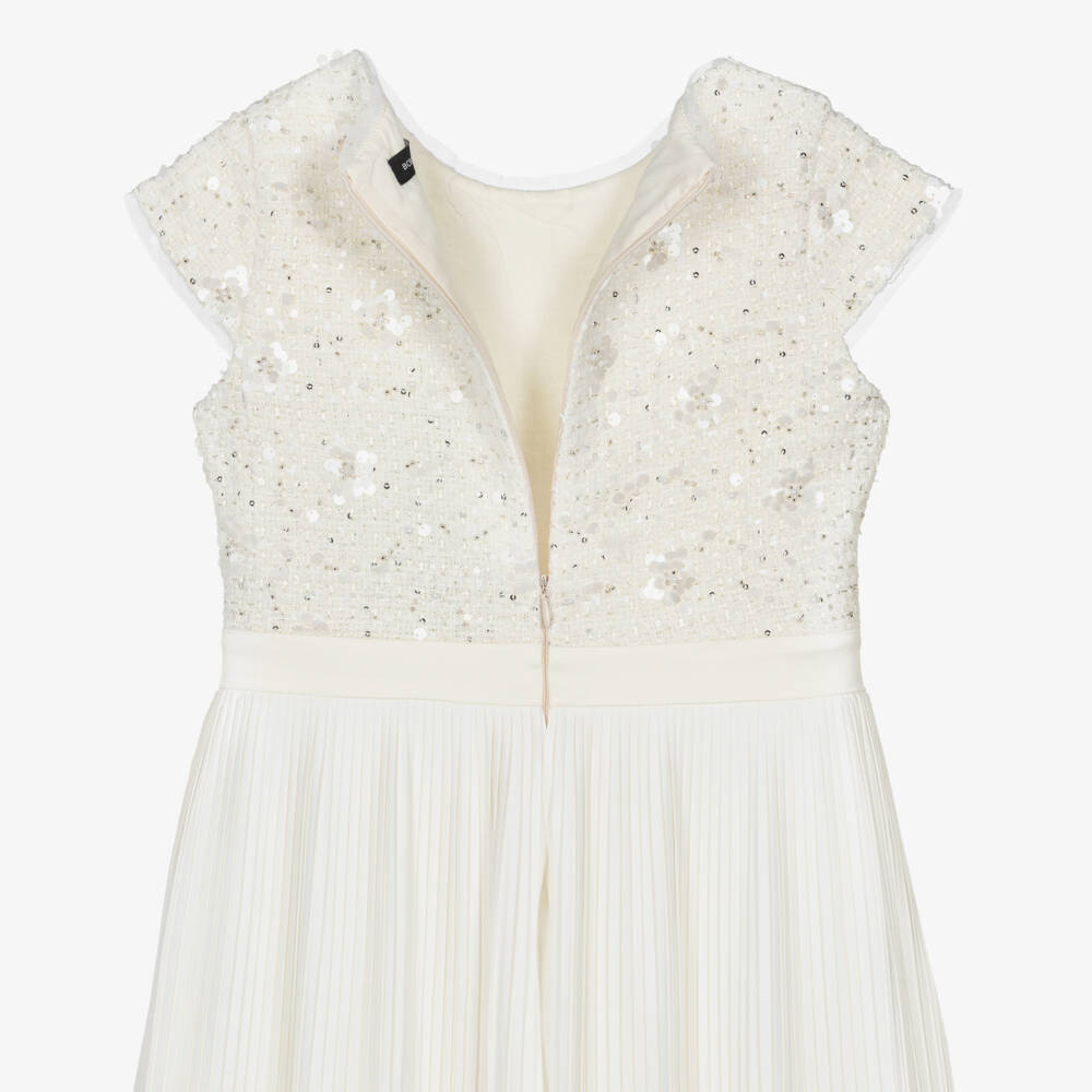 BCBGMAXAZRIA-Girls Ivory Tweed & Crêpe Chiffon Jumpsuit | Childrensalon