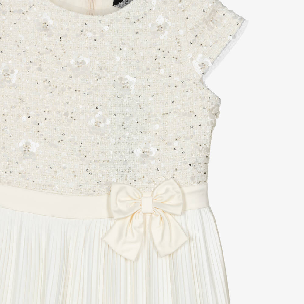 BCBGMAXAZRIA-Girls Ivory Tweed & Crêpe Chiffon Jumpsuit | Childrensalon