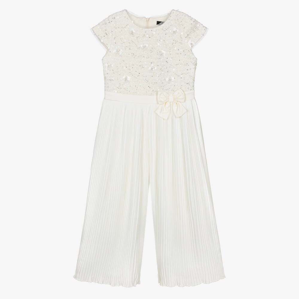 BCBGMAXAZRIA-Girls Ivory Tweed & Crêpe Chiffon Jumpsuit | Childrensalon