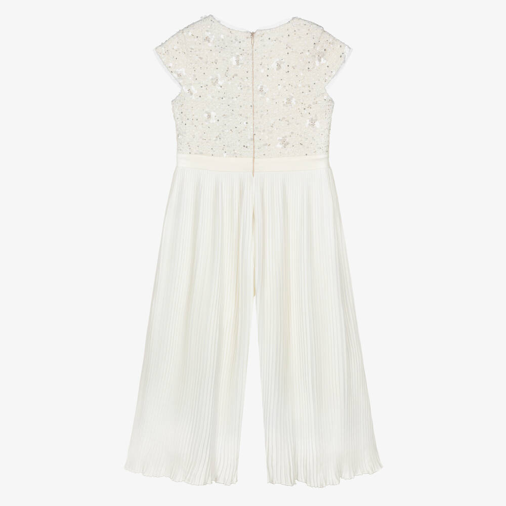 BCBGMAXAZRIA-Girls Ivory Tweed & Crêpe Chiffon Jumpsuit | Childrensalon