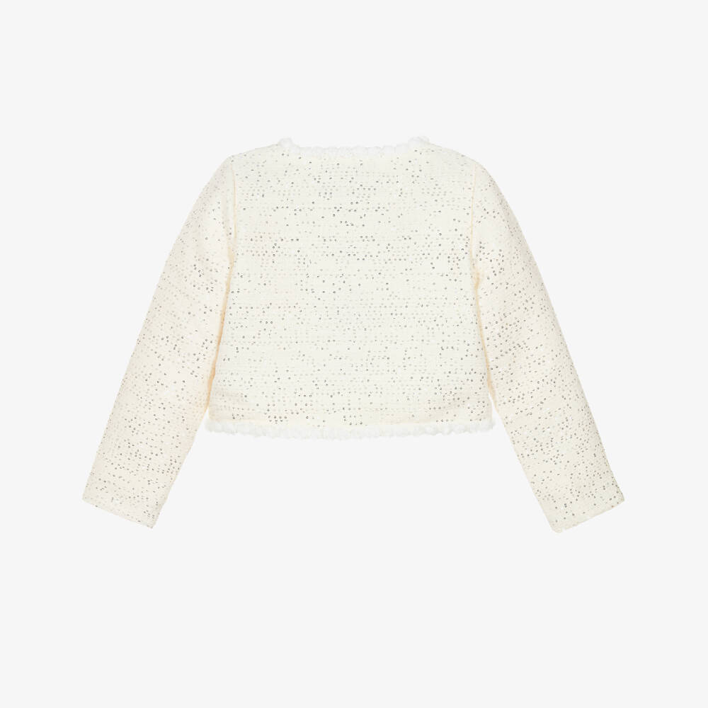 BCBGMAXAZRIA-Girls Ivory Tweed Jacket with Sequins & Diamanté Buttons | Childrensalon